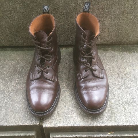 View photo of Tricker's Burford Plain Derby Boot in Dark Brown Olivia Scotch Grain