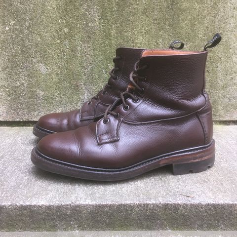 View photo of Tricker's Burford Plain Derby Boot in Dark Brown Olivia Scotch Grain