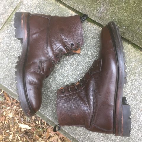 View photo of Tricker's Burford Plain Derby Boot in Dark Brown Olivia Scotch Grain