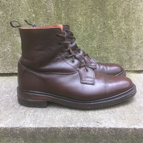 View photo of Tricker's Burford Plain Derby Boot in Dark Brown Olivia Scotch Grain