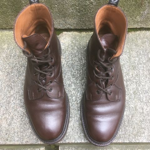 View photo of Tricker's Burford Plain Derby Boot in Dark Brown Olivia Scotch Grain