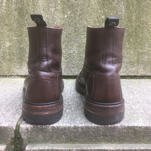 View photo of Tricker's Burford Plain Derby Boot in Dark Brown Olivia Scotch Grain