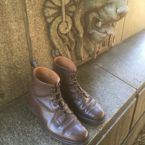 View photo of Tricker's Burford Plain Derby Boot in Dark Brown Olivia Scotch Grain