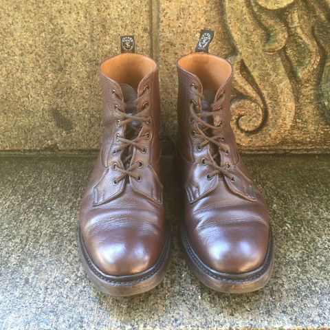 View photo of Tricker's Burford Plain Derby Boot in Dark Brown Olivia Scotch Grain