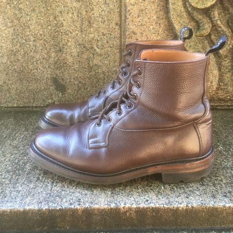 View photo of Tricker's Burford Plain Derby Boot in Dark Brown Olivia Scotch Grain