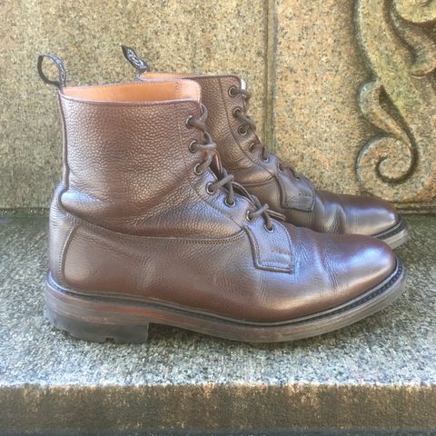 View photo of Tricker's Burford Plain Derby Boot in Dark Brown Olivia Scotch Grain