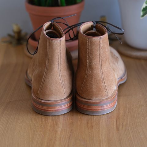 View photo of Viberg Derby Boot in C.F. Stead Anise Calf Suede