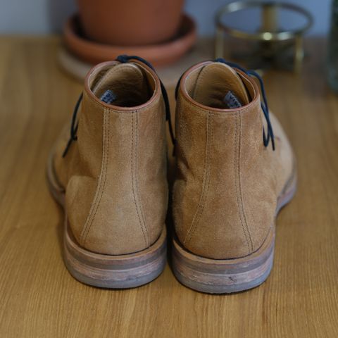 View photo of Viberg Derby Boot in C.F. Stead Anise Calf Suede