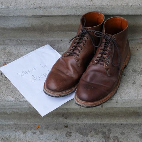 View photo of Viberg Wholecut Derby Boot in Maryam 1071 Horsebutt