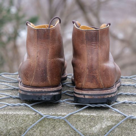 View photo of Viberg Wholecut Derby Boot in Horween Rowdy Dachshund