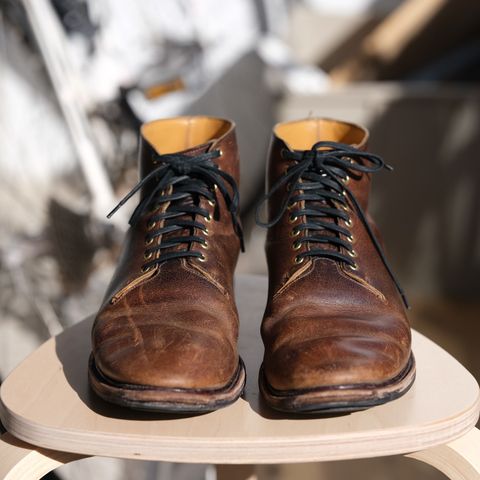 View photo of Viberg Wholecut Derby Boot in Horween Rowdy Dachshund