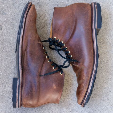 View photo of Viberg Wholecut Derby Boot in Horween Rowdy Dachshund