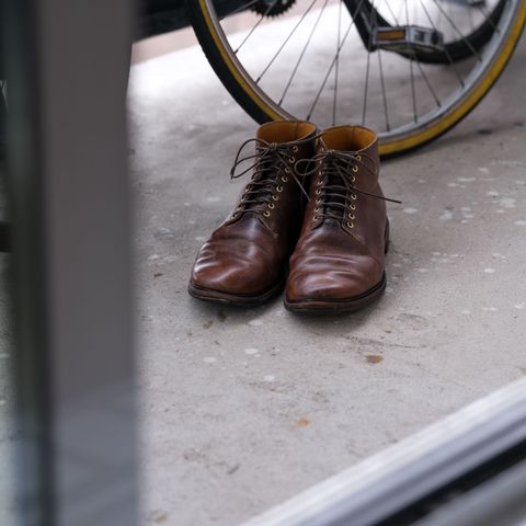 View photo of Viberg Wholecut Derby Boot in Horween Rowdy Dachshund