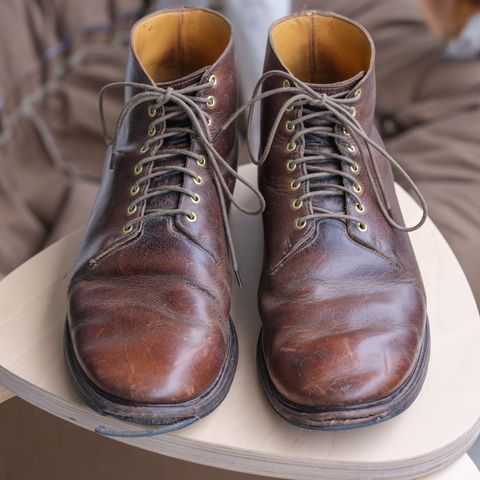 View photo of Viberg Wholecut Derby Boot in Horween Rowdy Dachshund