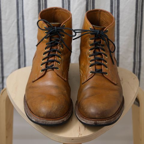 View photo of Viberg Officer Boot in Shinki Camel Latigo Horsehide