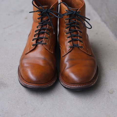 View photo of Viberg Officer Boot in Shinki Camel Latigo Horsehide