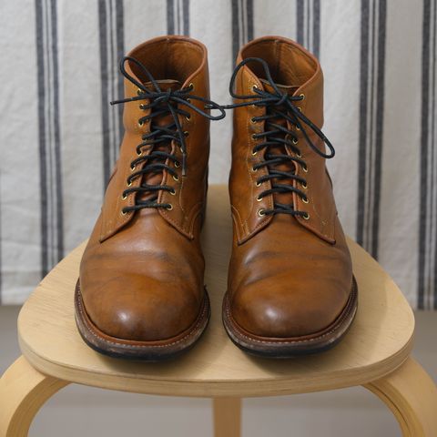 View photo of Viberg Officer Boot in Shinki Camel Latigo Horsehide