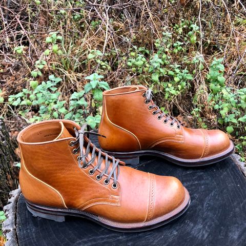 View photo of Viberg Service Boot BCT in Shinki Cognac Teacore Horsebutt