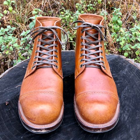 View photo of Viberg Service Boot BCT in Shinki Cognac Teacore Horsebutt