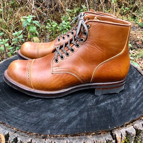 View photo of Viberg Service Boot BCT in Shinki Cognac Teacore Horsebutt