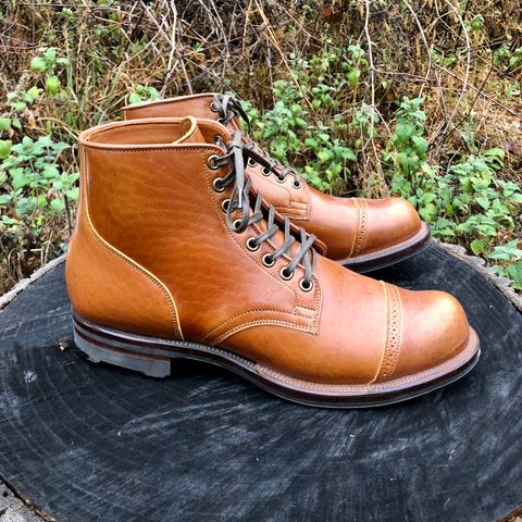 View photo of Viberg Service Boot BCT in Shinki Cognac Teacore Horsebutt