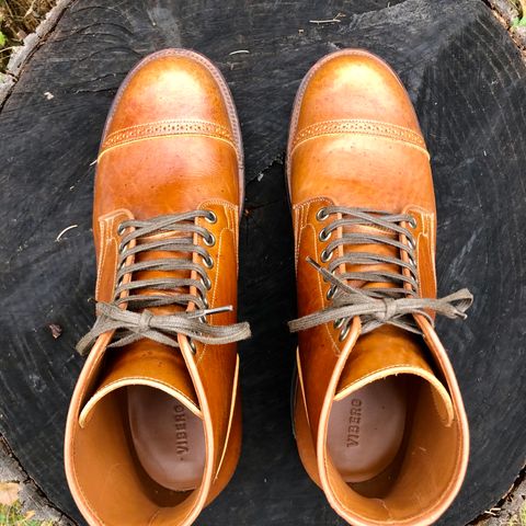 View photo of Viberg Service Boot BCT in Shinki Cognac Teacore Horsebutt