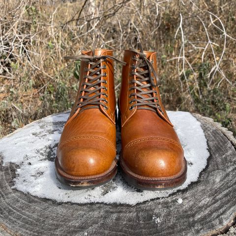 View photo of Viberg Service Boot BCT in Shinki Cognac Teacore Horsebutt