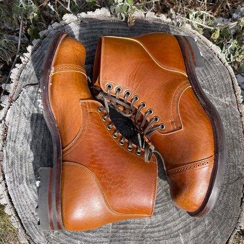 View photo of Viberg Service Boot BCT in Shinki Cognac Teacore Horsebutt