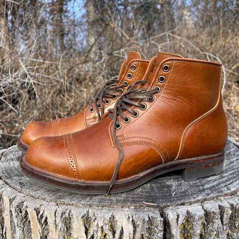 View photo of Viberg Service Boot BCT in Shinki Cognac Teacore Horsebutt