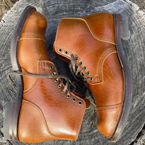 View photo of Viberg Service Boot BCT in Shinki Cognac Teacore Horsebutt