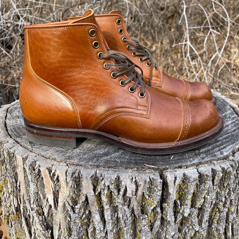 View photo of Viberg Service Boot BCT in Shinki Cognac Teacore Horsebutt