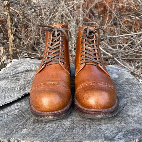 View photo of Viberg Service Boot BCT in Shinki Cognac Teacore Horsebutt