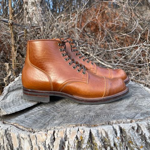 View photo of Viberg Service Boot BCT in Shinki Cognac Teacore Horsebutt