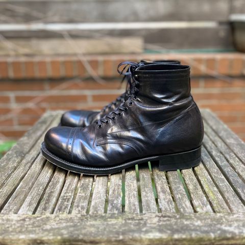 View photo of Black Sign Army Last Mid Cut Dress Boot in Black Kangaroo (Made in Italy)