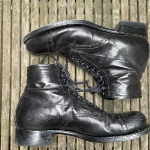 View photo of Black Sign Army Last Mid Cut Dress Boot in Black Kangaroo (Made in Italy)