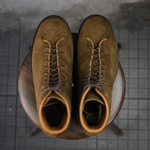 Briselblack The Buck Wholecut Lace to Toe in C.F. Stead Polo Brown Janus Calf Suede