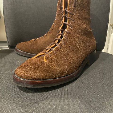 Briselblack The Buck Wholecut Lace to Toe in C.F. Stead Polo Brown Janus Calf Suede