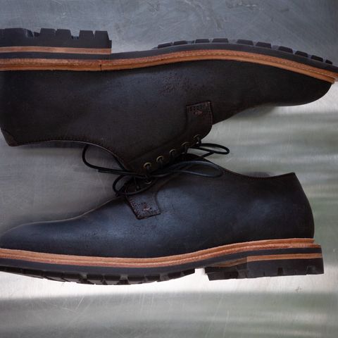 Grant Stone Plain Toe Blucher in C.F. Stead Earth Waxy Commander Suede