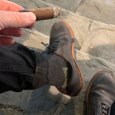 Grant Stone Plain Toe Blucher in C.F. Stead Earth Waxy Commander Suede