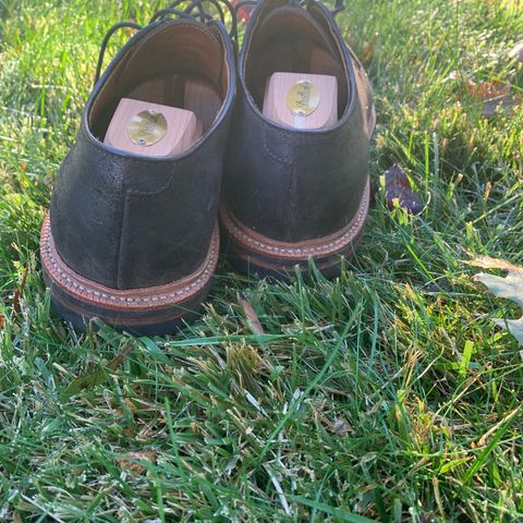 Grant Stone Plain Toe Blucher in C.F. Stead Earth Waxy Commander Suede