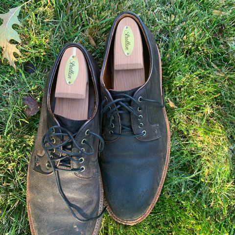 Grant Stone Plain Toe Blucher in C.F. Stead Earth Waxy Commander Suede