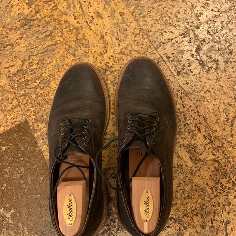 Grant Stone Plain Toe Blucher in C.F. Stead Earth Waxy Commander Suede
