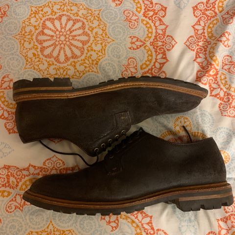Grant Stone Plain Toe Blucher in C.F. Stead Earth Waxy Commander Suede