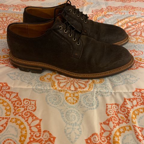 Grant Stone Plain Toe Blucher in C.F. Stead Earth Waxy Commander Suede