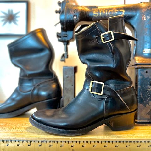 View photo of Role Club Engineer Boots in Horween Black Chromexcel Horsehide