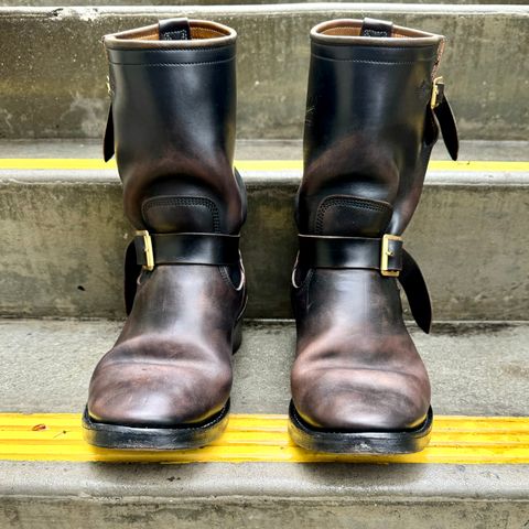 View photo of Role Club Engineer Boots in Horween Black Chromexcel Horsehide