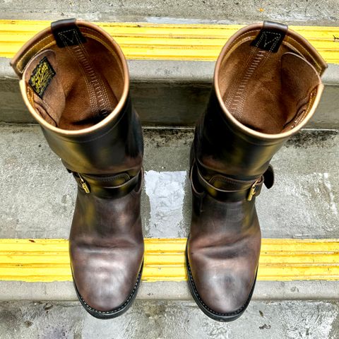 View photo of Role Club Engineer Boots in Horween Black Chromexcel Horsehide