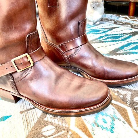 View photo of Clinch Engineer Boots 11-Inch Height in Brown-Overdyed Horsebutt