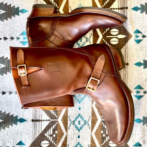 View photo of Clinch Engineer Boots 11-Inch Height in Brown-Overdyed Horsebutt