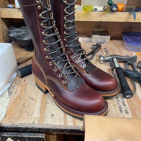 View photo of Frank's Boots Wilson in Wickett & Craig Chestnut Oiled Latigo